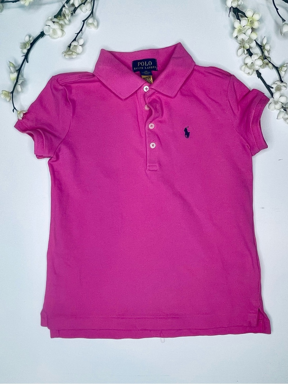 Polo by Ralph Lauren Girls Hot Pink Polo Shirt with Navy Logo